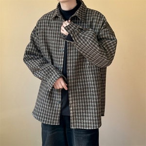 2025春新款呢子外套宽松休闲格子呢料衬衣外套A351-AJ2552-P75