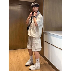 扎染带口袋短袖polo衫男女新款夏季速干一套穿搭运动工装T恤，男装休闲套装，星座218-1（原230）