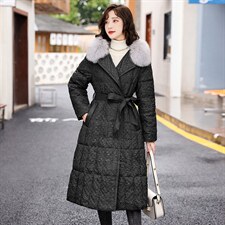 羽绒服新款2022年冬季女装时尚大气修身中款长白90%鸭绒真毛领,女装羽绒服,时尚俏佳人