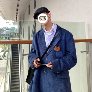 【2025秋冬】新款麂皮绒西服男小熊西装宽松韩版慵懒学院风外套图片