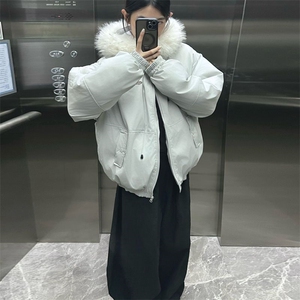 情侣款大毛领派克服羽绒服冬季新款保暖工装棉服外套T601-P98网图图片
