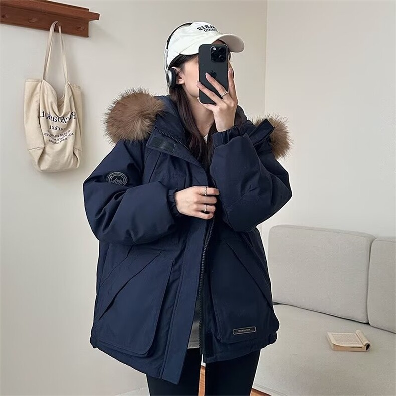 2025年冬季新款棉衣女藏青色工装棉服派克服短款加厚宽松学生外套图片