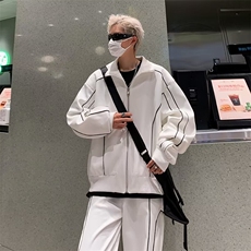 美式复古外套条纹设计感无性别休闲运动裤子潮帅气时髦炸街套装男，男装休闲套装，星座1013