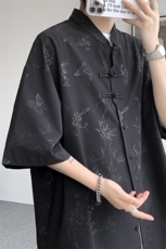 新中式套装风立领短袖衬衫大码冰丝盘扣唐装两件套TZ1703特P66，男装衬衫，电商B238