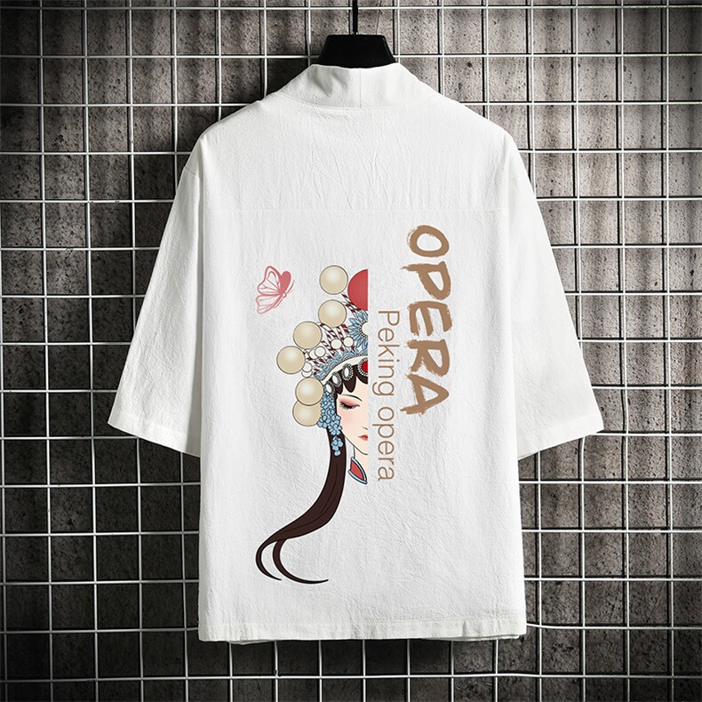 HF59161-P40风汉服男开衫外套七分袖道袍 网格挂拍图片