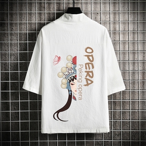 HF59161-P40风汉服男开衫外套七分袖道袍 网格挂拍图片