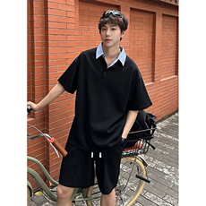 假两件t恤男夏季拼接翻领短袖小众设计感半袖宽松POLO衫TG27，男装Polo衫，星座1116A（原606A-3）