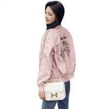 粉色短款外套女2025春秋新款韩版时尚休闲百搭刺绣棒球服夹克上衣，女装短外套，帛香坊