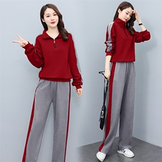 拼色长袖卫衣套装女2025春秋新款洋气减龄休闲运动服阔腿裤两件套，女装套装/套裙，凝聚力