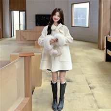 新款！冬装真狐狸毛双面羊毛呢大衣2C133-8991-P360-K498，女装毛呢外套，2C133