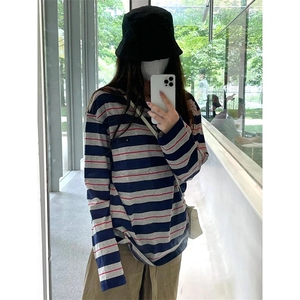 网图有货 Miu系穿搭条纹长袖T恤男女字母小标宽松上衣 A824-P35图片
