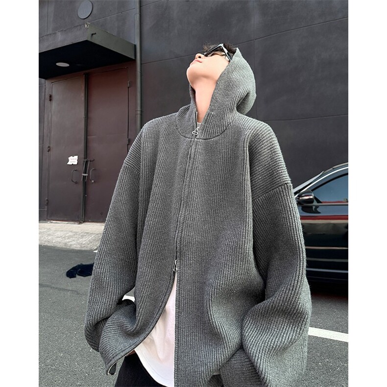 B326P55秋冬拉链开衫连帽毛衣外套纯色男装上衣，男装针织衫/毛衣，星座512-6