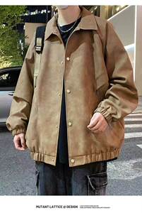 有货翻领皮衣外套男春秋季潮流夹克帅气休闲褂子上衣潮牌外衣图片