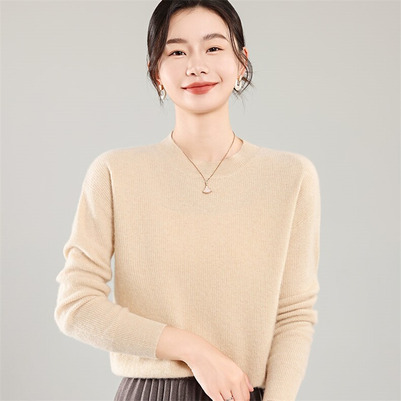 35%羊绒衫秋冬季新款舒适时尚百搭纯色圆领女式宽松长袖打底毛衣图片