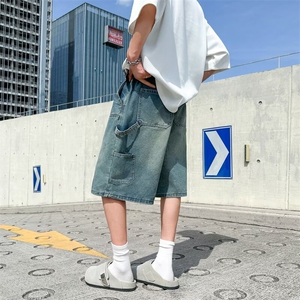 伐木工装短裤男夏季美式高街宽松休闲直筒牛仔五分裤RK3034-P45，男装牛仔裤，星座412-2