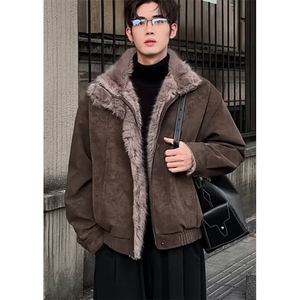 冬季复古做旧座山雕加厚棉服男女宽松解构磨毛毛领外套 M8237图片