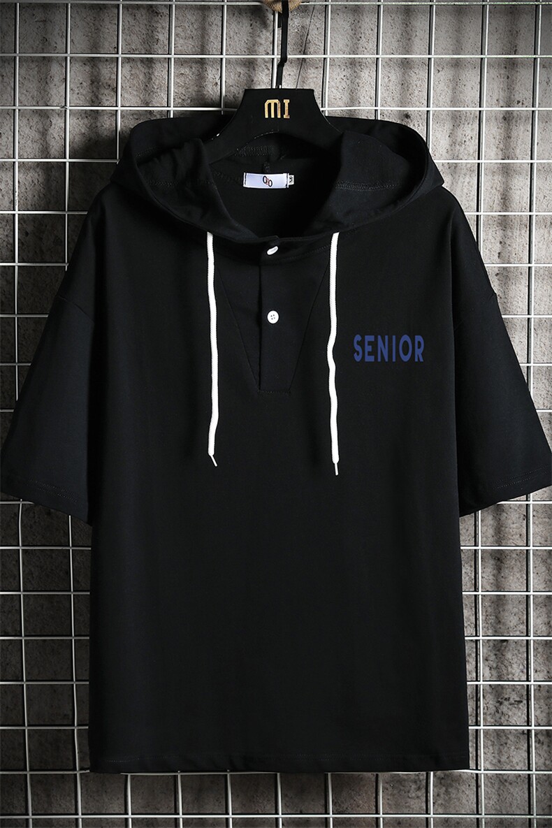 LD54120-P45连帽短袖t恤男大码胖子带帽五分袖中袖网格挂拍,男装T恤,电商A040A
