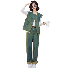 早春牛仔套装裤女2025春秋新款时髦洋气减龄马甲穿搭一整套两件套，女装套装/套裙，苗苗