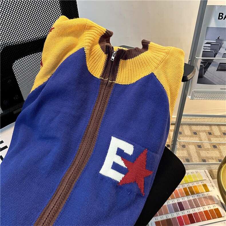 美式拼接星星毛衣外套拉链开衫男女秋冬长袖针织上衣MY09227-P62,男装针织衫/毛衣,星座308B-1