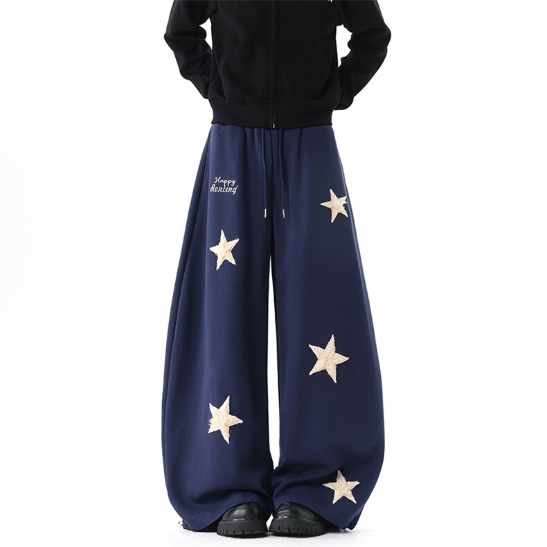 【现货】XZ1218BKW22特价P43美式复古星星刺绣休闲卫裤,男装休闲裤,星座1218（原611-3）