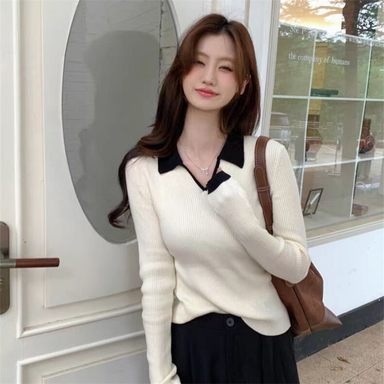 新款v领纯色针织套头上衣女,针织衫/毛衣,锦瑟羊绒