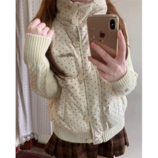 甜美可爱少女麻花针织拼接波点棉服冬季立领保暖外套棉袄M7868，男装棉衣，星座1116A（原606A-3）