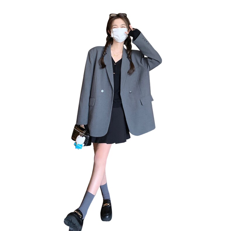 灰色休闲西装女春秋2025新款高级感韩版西服小个子学院风宽松外套，女装西装，2C166