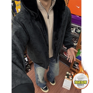 现货高品质美式冬季重磅座山雕大毛毛领pu皮棉衣男女加厚外套图片