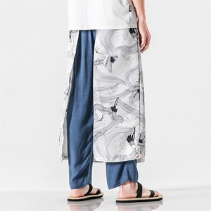 大码宽松休闲风仙鹤古风汉服仙气情侣棉麻哈伦阔腿裤 K88/P70图片