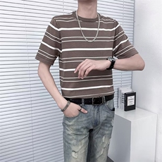 春夏季短袖针织衫男条纹痞帅洋气半袖打底衫男生轻熟风TM21，男装针织衫/毛衣，星座1116A-2（原606A-1）