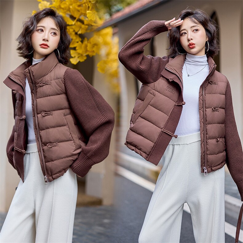 新款拼接羽绒服外套白鸭绒2024年冬季短款长袖羽绒服图片