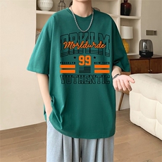 新款夏季男装纯棉短袖T恤落肩款英文字母印花时尚休闲上衣，男装T恤，星座1013