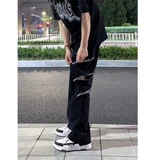 B221美式ins高街暗黑小众个性拉链直筒牛仔裤LK23054-P70控98，男装牛仔裤，电商B221