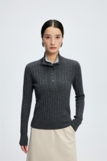 宽松型圆领翻领半高领POLO衫衫短款长袖冬季，女装针织衫/毛衣，玛卡隆羊绒