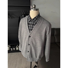 网图-假两件格子衬衫领毛衣男女秋冬针织开衫外套9158-P78，男装针织衫/毛衣，电商B380（原B361）