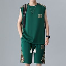 短裤休闲运动套装男青年男士拼接背心两件套刺绣A266-TZ2258-P46，男装牛仔裤，电商A266