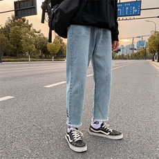 春秋季男士牛仔裤潮流印花九分裤宽松直筒裤子阔腿裤N909，男装牛仔裤，星座410-6（原星座1304-1）