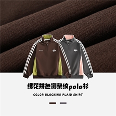 2025春款绣花拼色380g侧条纹polo衫--5349模特图，男装夹克，电商S012（CATTEE）