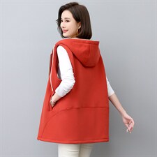 2022年秋季纯色棉常规通勤拉链连帽马夹，女装马甲，依倍林