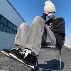 美式复古街头水洗做旧直筒牛仔裤宽松休闲百搭N08163-P45，男装牛仔裤，星座308B-1