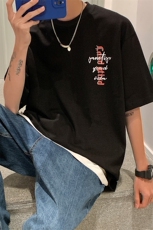 2023夏新款港风玫瑰印花圆领时尚短袖T恤上衣T2229-P42，男装T恤，星座914-3