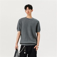 2026夏100棉华夫格老钱肌理感正肩针织短袖T恤TTMT05-特P45控78，男装T恤，星座1315