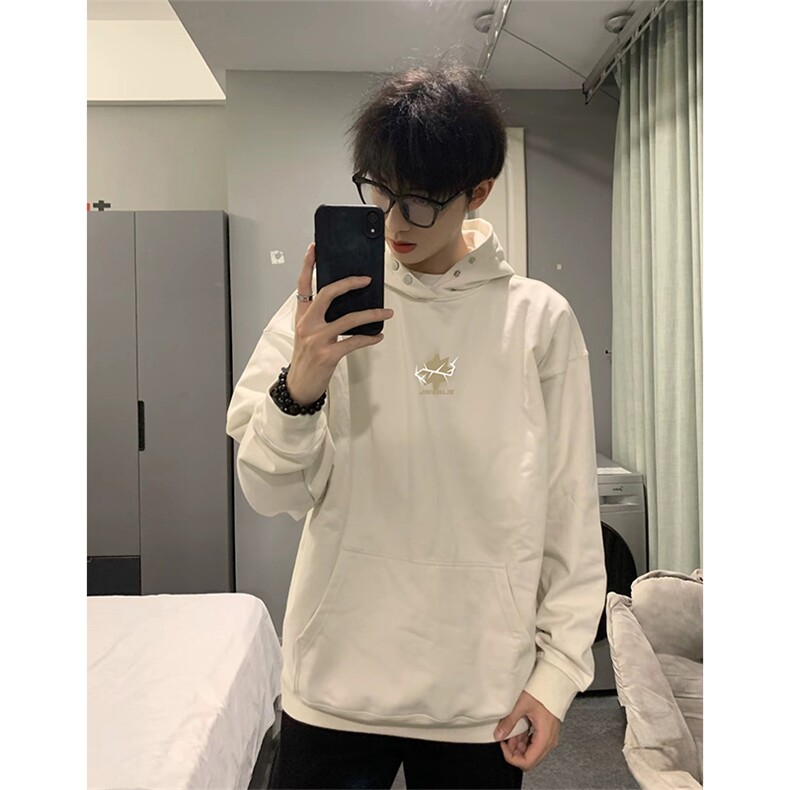 抖音得物品质380克全棉美式宽松两粒扣印花连帽卫衣ACM2201,男装卫衣,电商A443