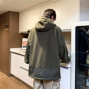 美式休闲日系复古摇粒绒半拉链套头连帽卫衣男宽松抓绒打底外套图片