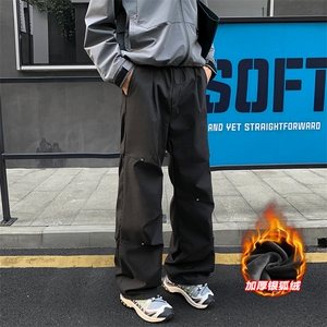 潮流宽松降落伞兵裤男加绒银狐绒大码拖地裤K1172J加绒-特P42控78图片