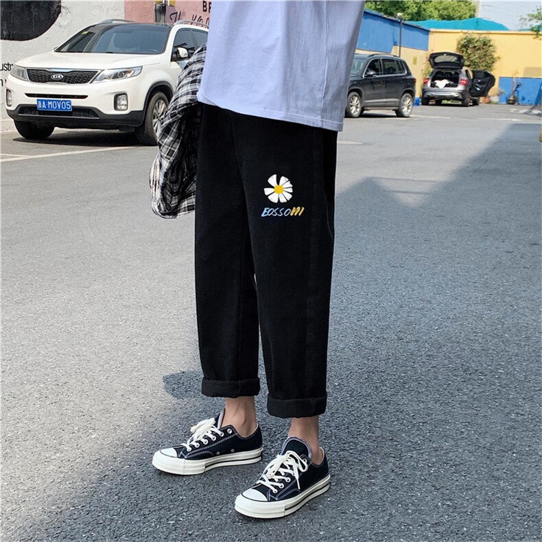 2021新款夏潮牌百搭潮流菊花印花九分修身港风直筒牛仔裤子P32,男装牛仔裤,星座410-6（原星座1304-1）