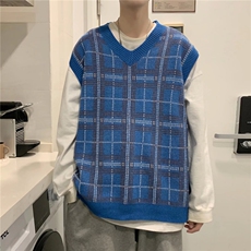 港风复古格子毛衣马甲男女毛衣背心M0122P40，男装背心/马甲，星座1116-2