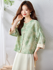 女士七分袖外套2025年夏季薄款时尚宽松减龄休闲高级感新中式上衣，女装短外套，新依时派