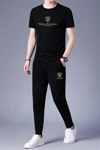 男士休闲百搭套装夏季2023新款圆领短袖t恤运动裤子两件套图片