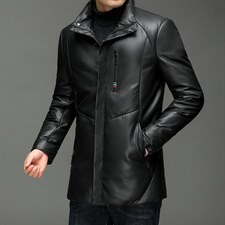 X2256秋冬新款海宁皮衣男士中长款绵羊皮鹅绒羽绒服翻领P640，男装皮衣，电商B360